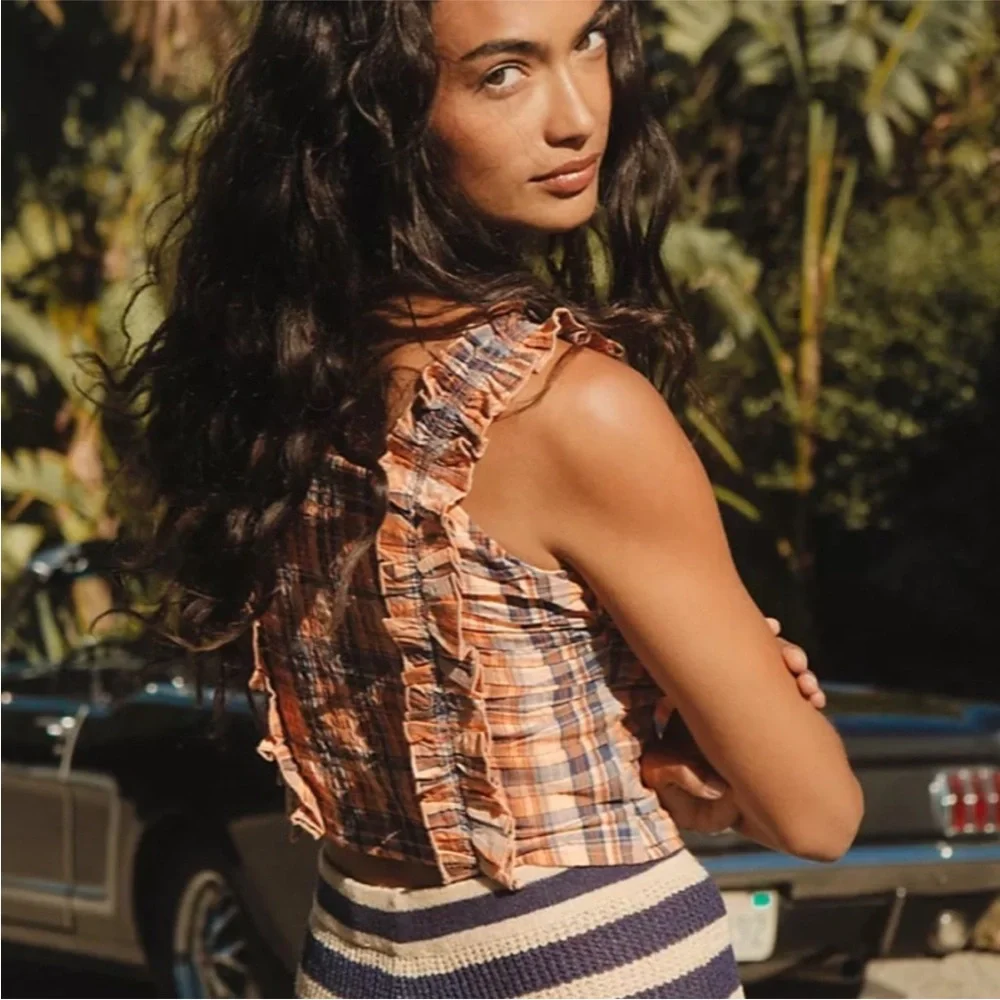 NWT Anthro Ruffled Plaid Corset Sleeveless Top Medium - Picture 5 of 16